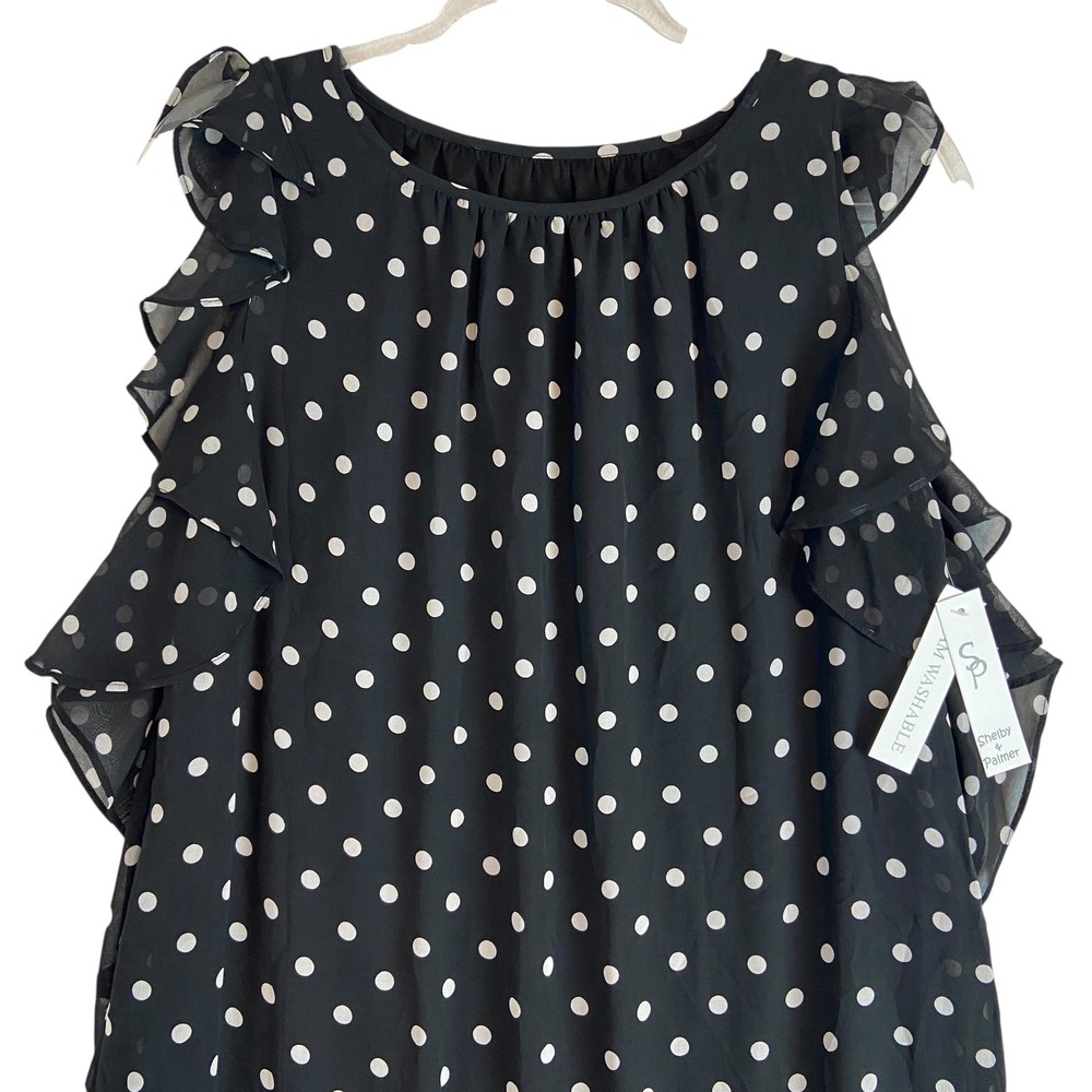 Shelby & Palmer Black White Polka Dot Ruffle Sleeveless Shift Dress Size 8 - Picture 2 of 8